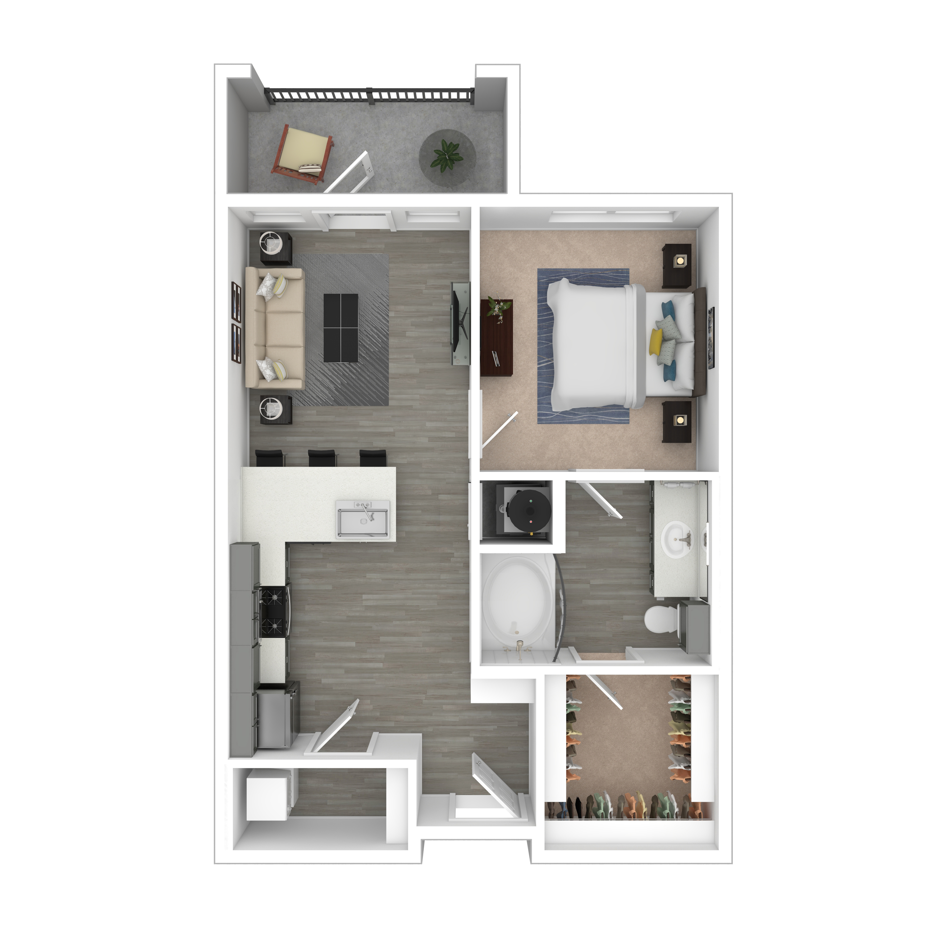 Floor plan for 1 bed, 1 bath, 656 sqft